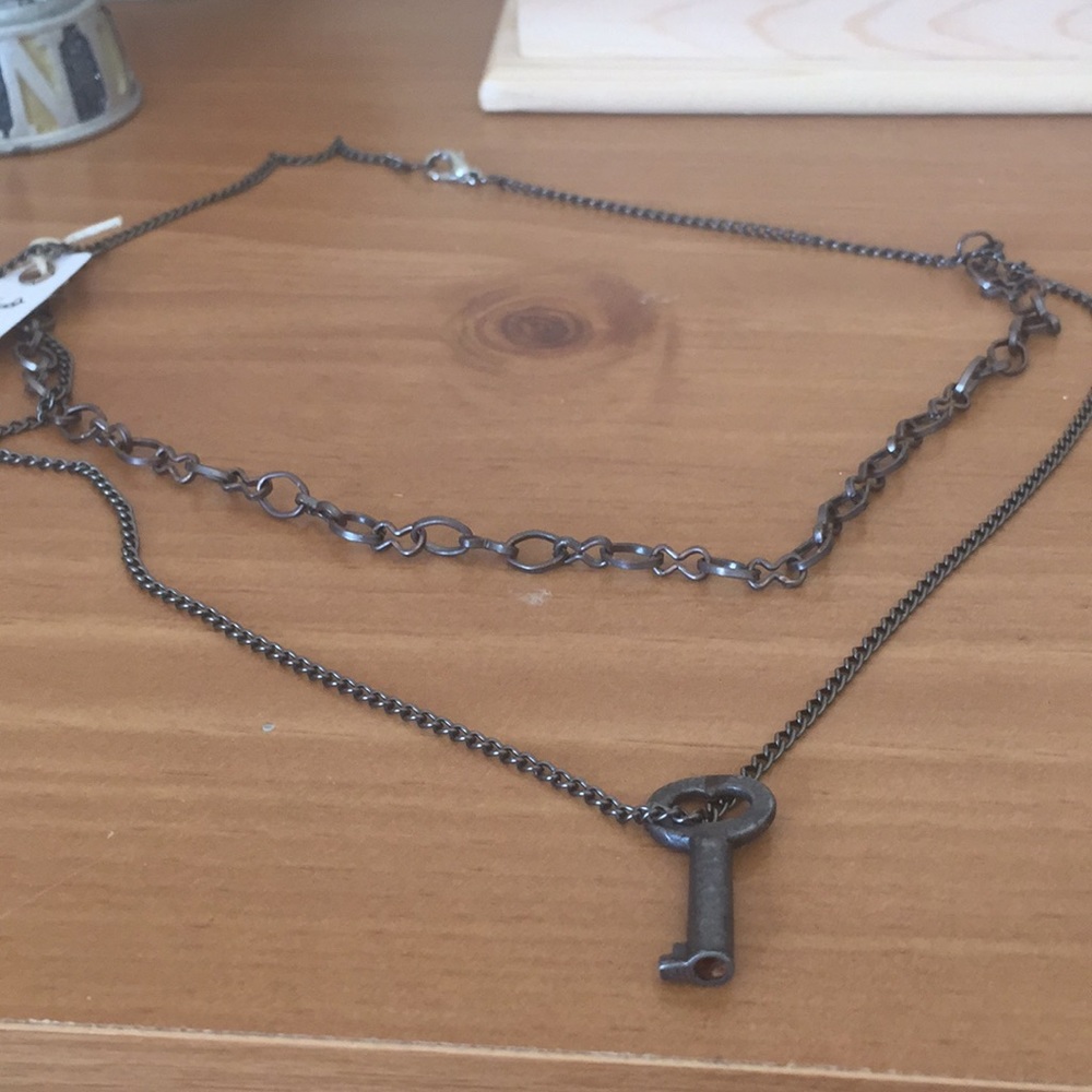 Antique vintage key necklace double chains